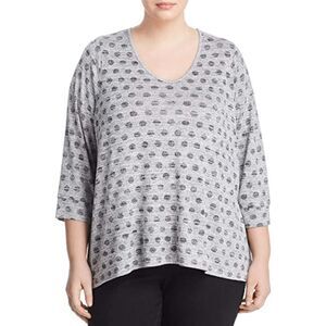 CUPIO BLUSH Womens Gray Stretch Printed Long Sleeve V Neck Tunic Top S\P